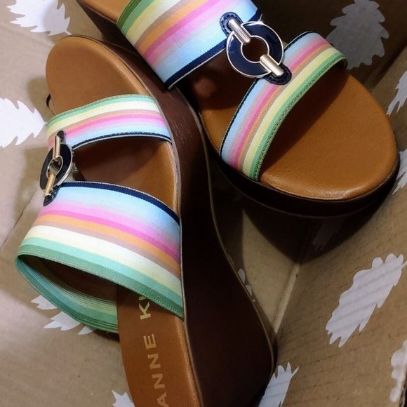 Anne Klein "Hadya" Slip On Wedge Sandal Striped Slide Heel sz 9 ~LN, Hardly Worn - Picture 3 of 10